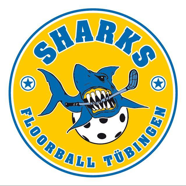 Logo Tübinger Sharks. Floorball spielender Hai
